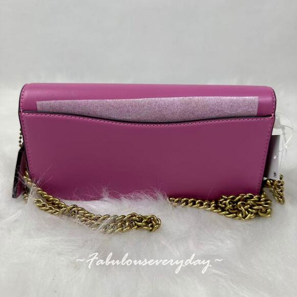 Coach Evie Long Wallet With Chain Crossbody In Leather/Brass/Fuchsia CW586 NWT - Picture 3 of 8